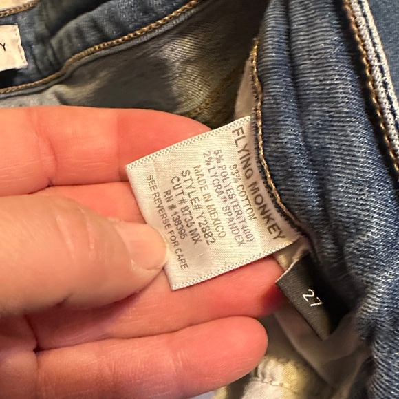 140. Flying Monkey Distressed Blue Cropped Jeans - Picture 2 of 8